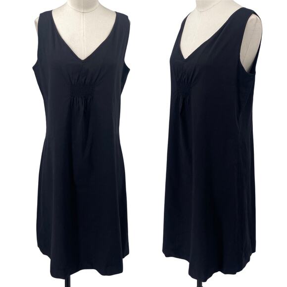 Eileen Fisher Linen Blend Mini Dress A Line Shift V Neck Gathered Bust Black S - Picture 1 of 7